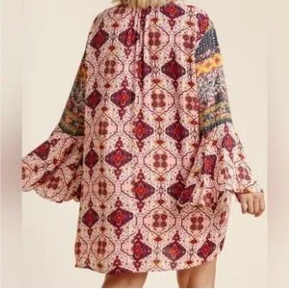 Umgee Mixed Paisley Bell Sleeve Boho Style Dress LARGE - Picture 4 of 12
